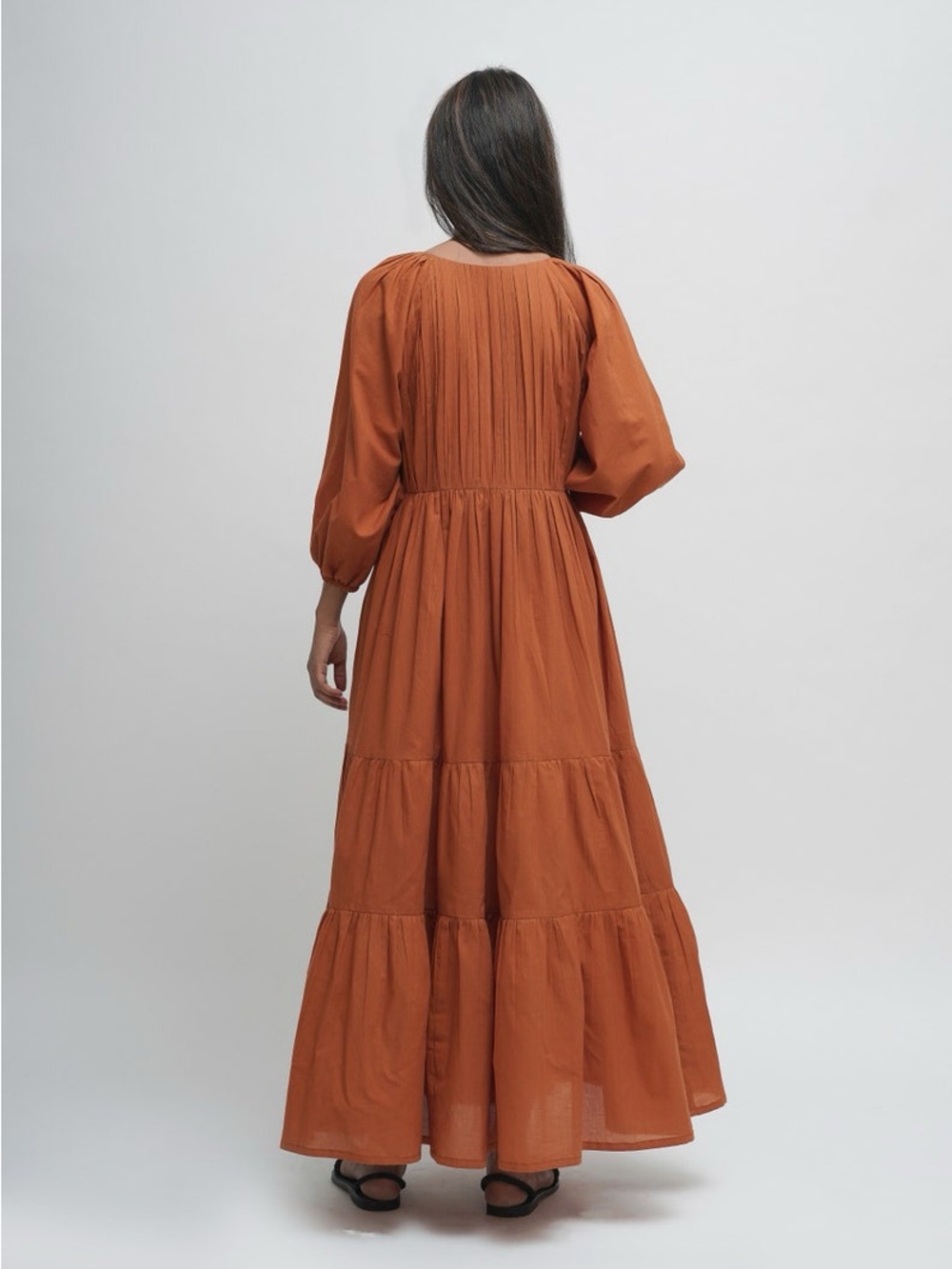 TAILOR DIDI x ANTHROPOLOGIE Organic Cotton Tiered Maxi Dress in Rust Size XL - Picture 4 of 8